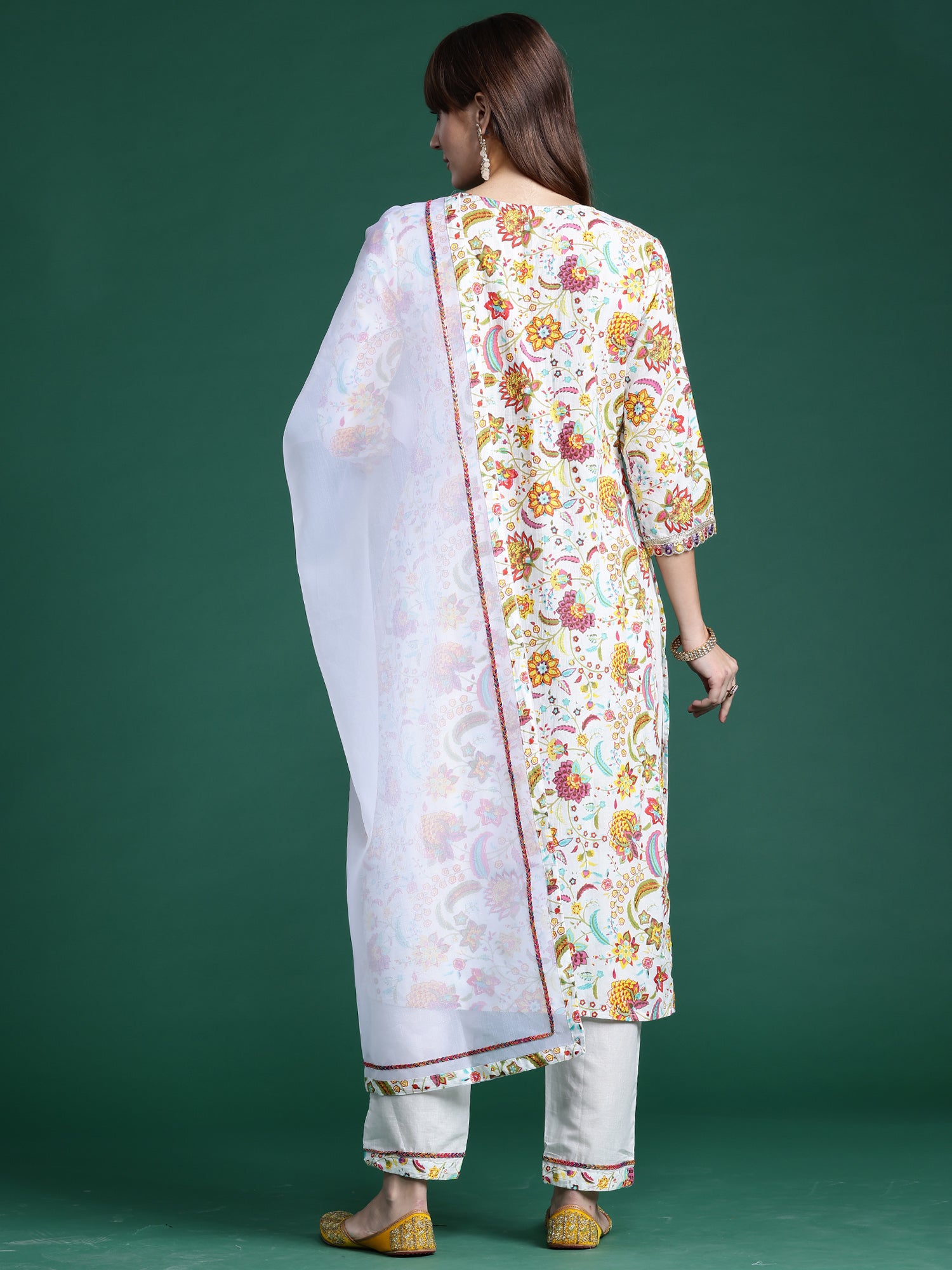 Off White Printed Straight Kurta Trousers With Dupatta set