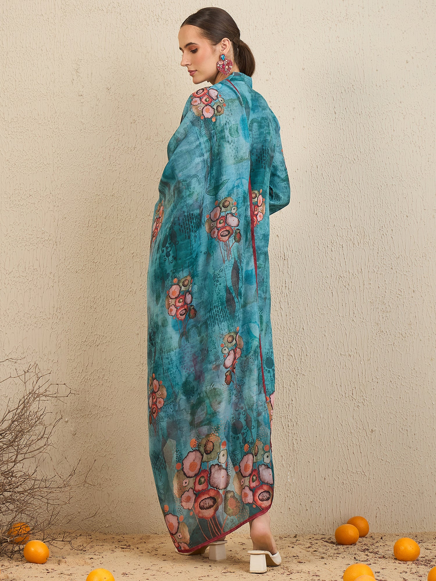 Green Printed Straight Kurta Trousers With Dupatta set