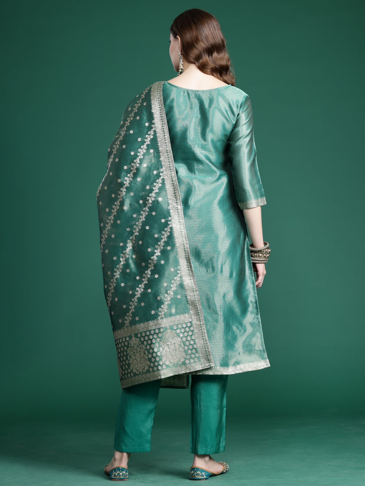 Green Straight Kurta Trousers With Dupatta Set