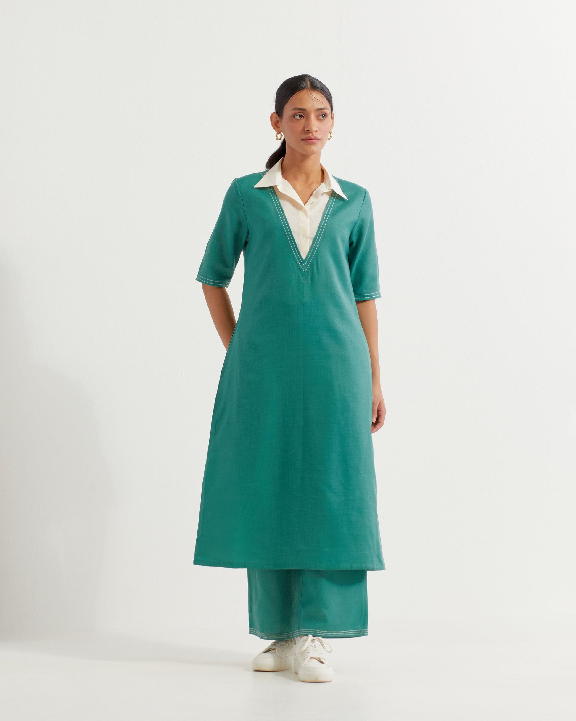 Green Collared Co-ord Set (Set of 2)- IC