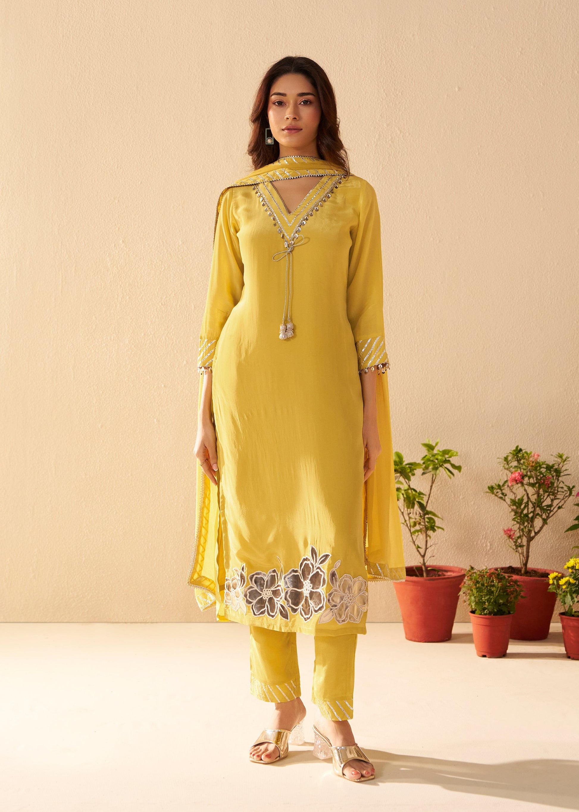 Albeli Lemon Applique work Premium suit set-AL