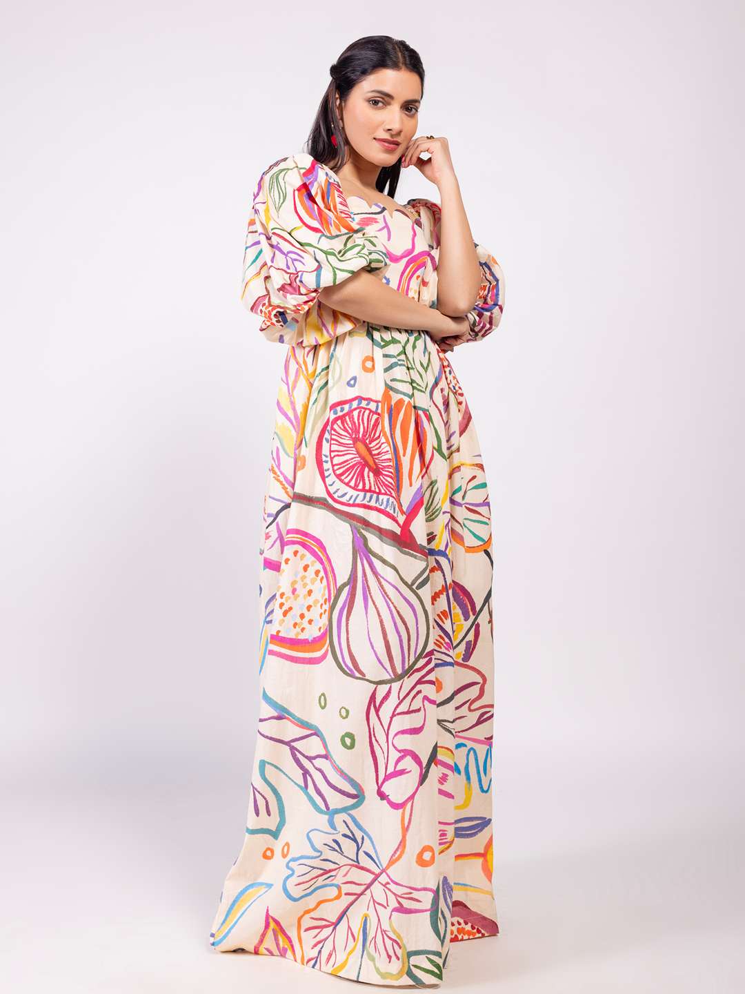 Fig Printed Scallop Maxi Dress