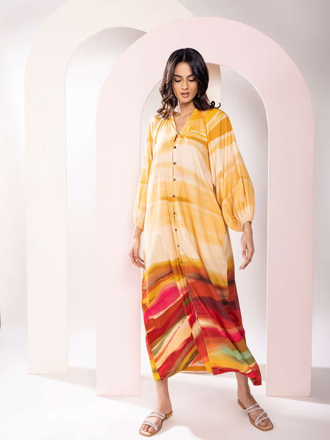 Flow Printed Ankle length Shirt Dress