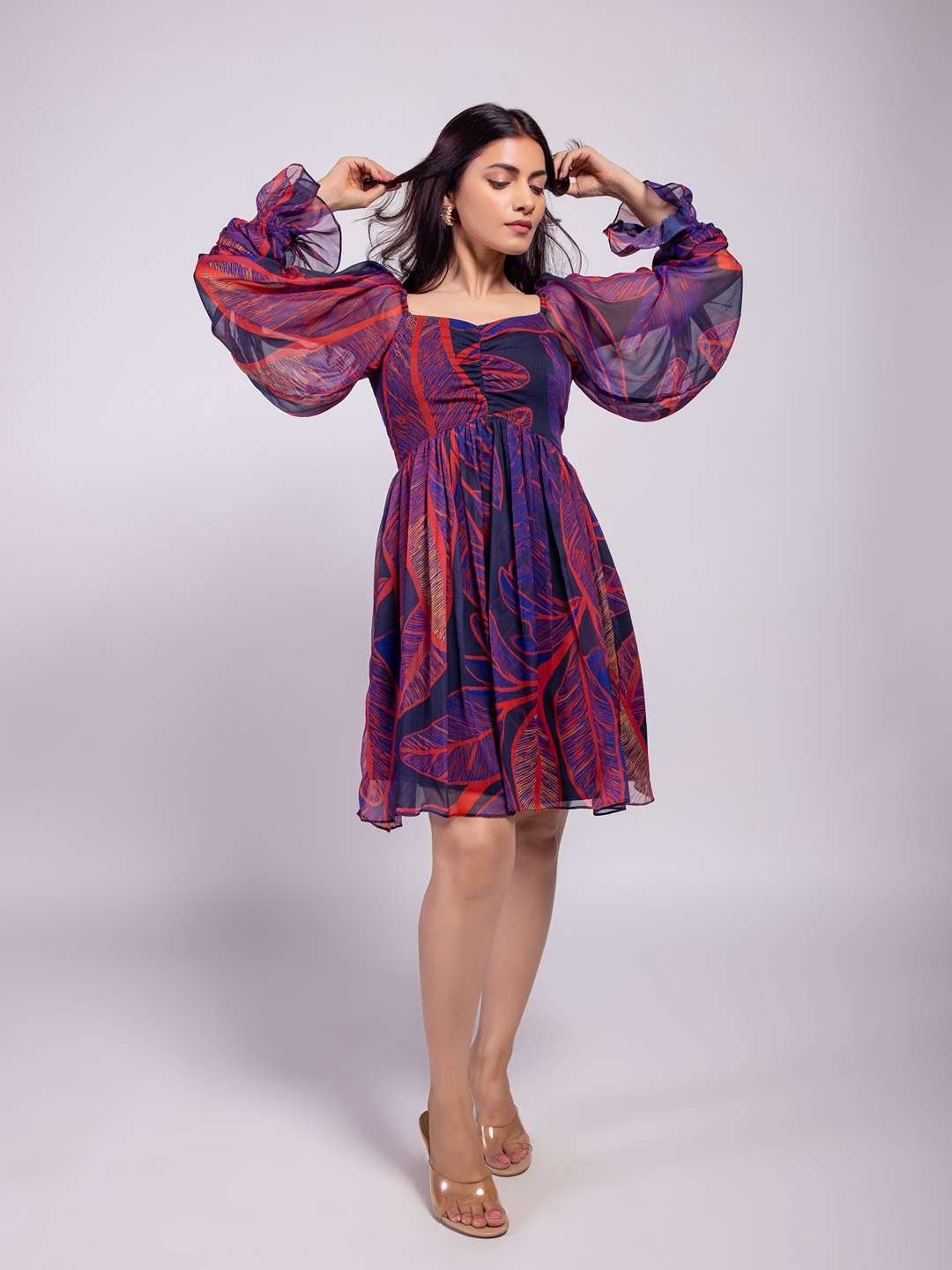Foliage Printed Mini Dress