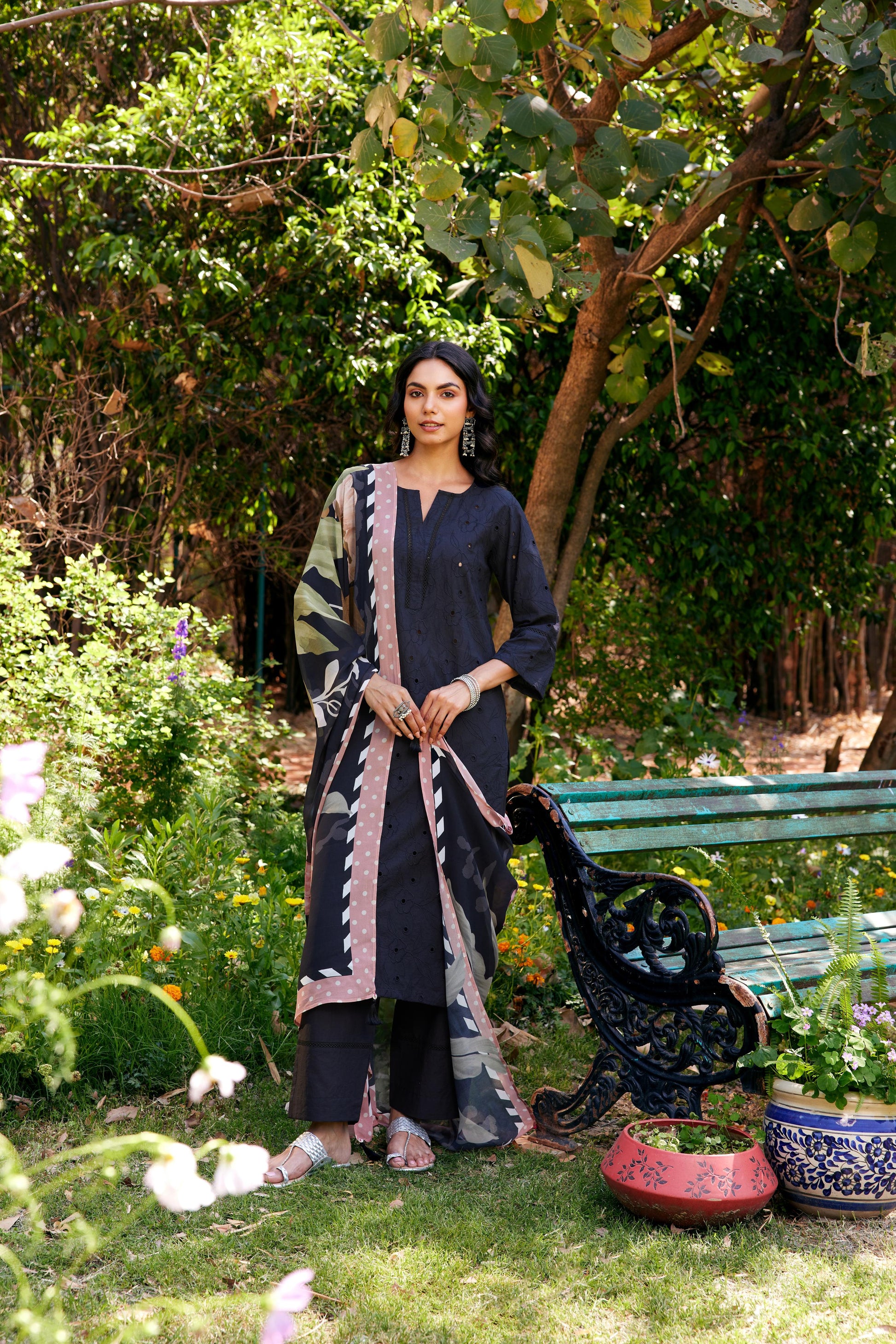 Noor Black Shifli Cotton Kurta-Set of 3- IT