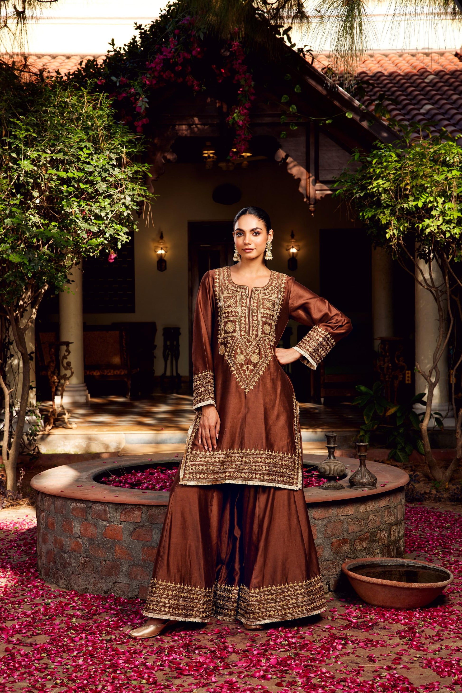 Brown Sharara Inayat Kurta Set of 3