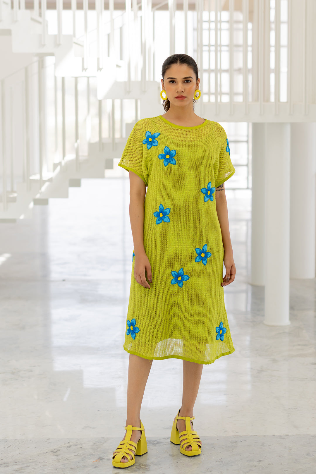 Avocado Mesh Embroidered Dress- SS