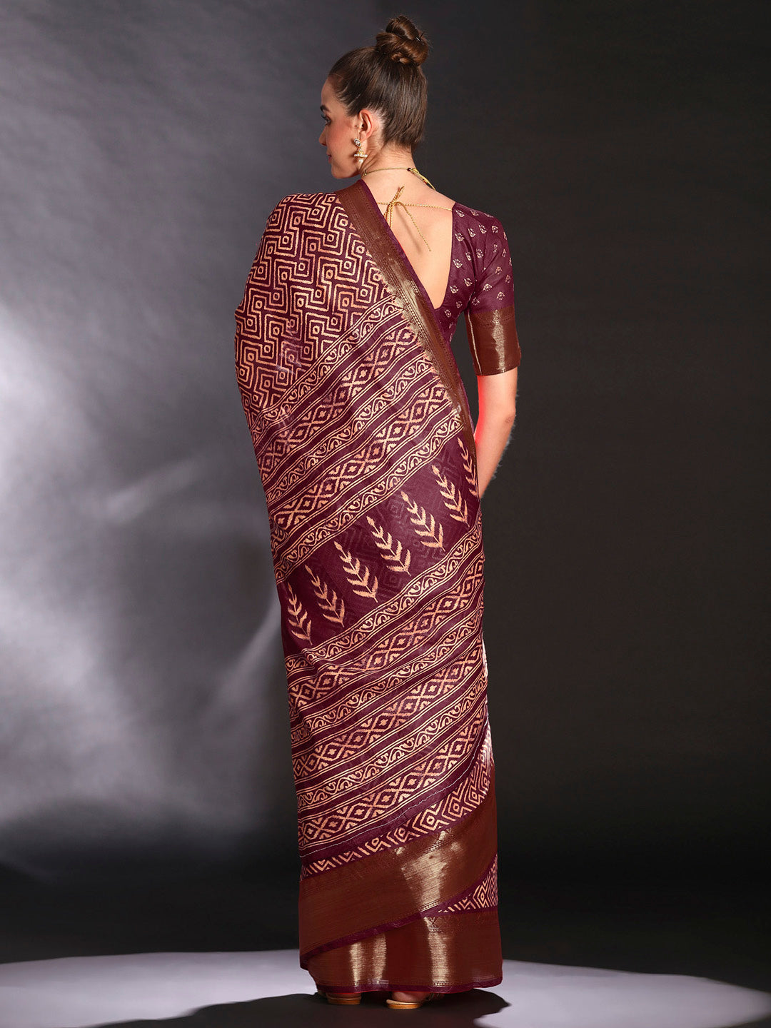 Art Silk Burgundy Printed Designer Saree With Blouse