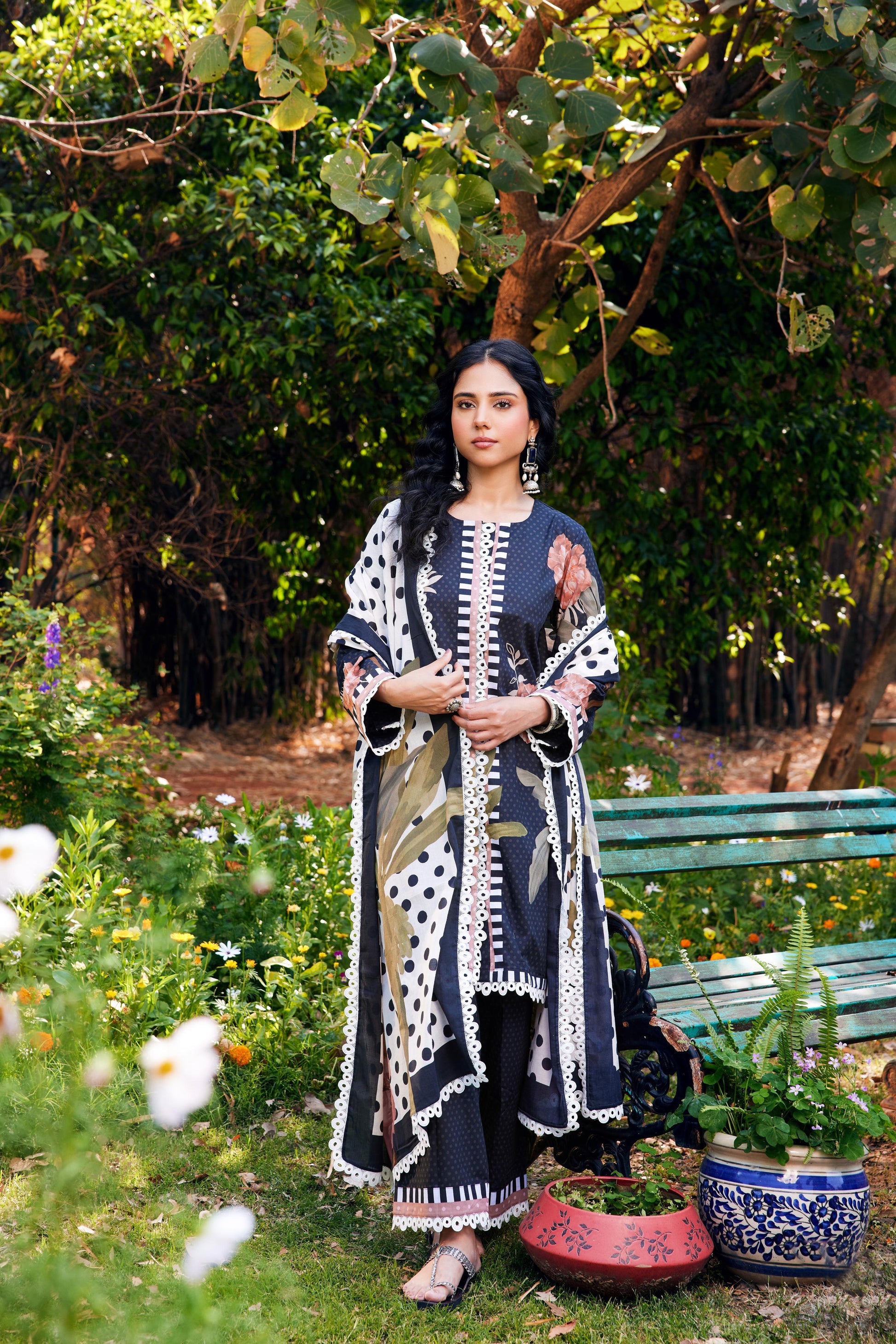 Noor Black Short Cotton Kurta-Set of 3- IT