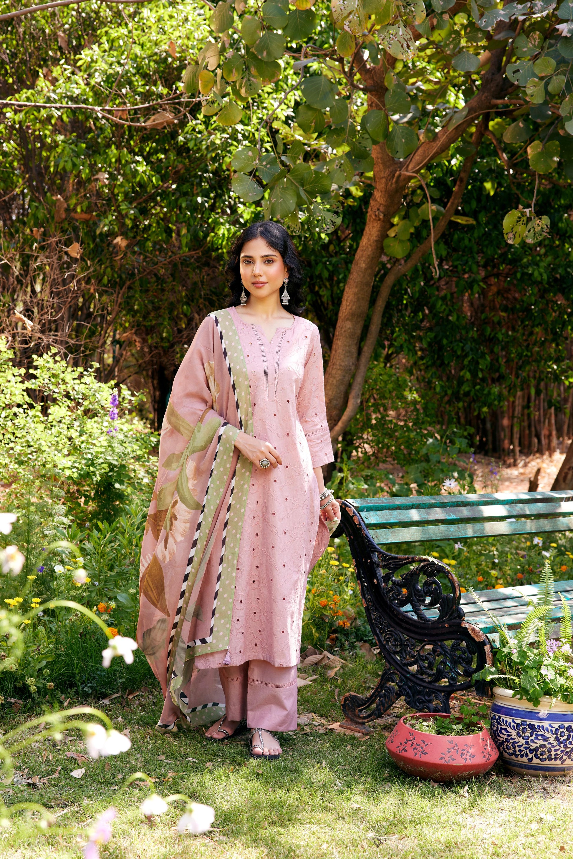 Noor Old Rose Shifli Kurta-Set of 3- IT