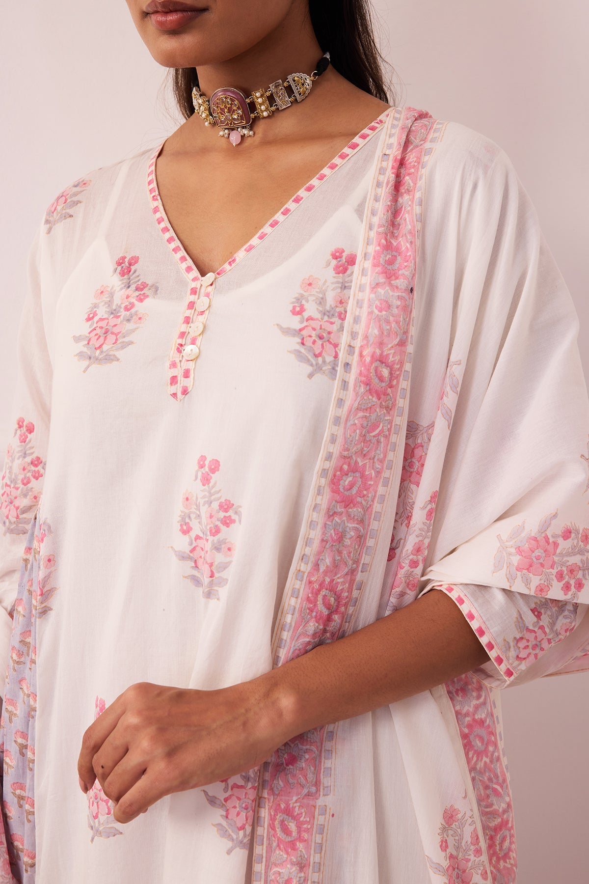 Ambarsariya White & Purple A-Line Suit Set of 3-FL