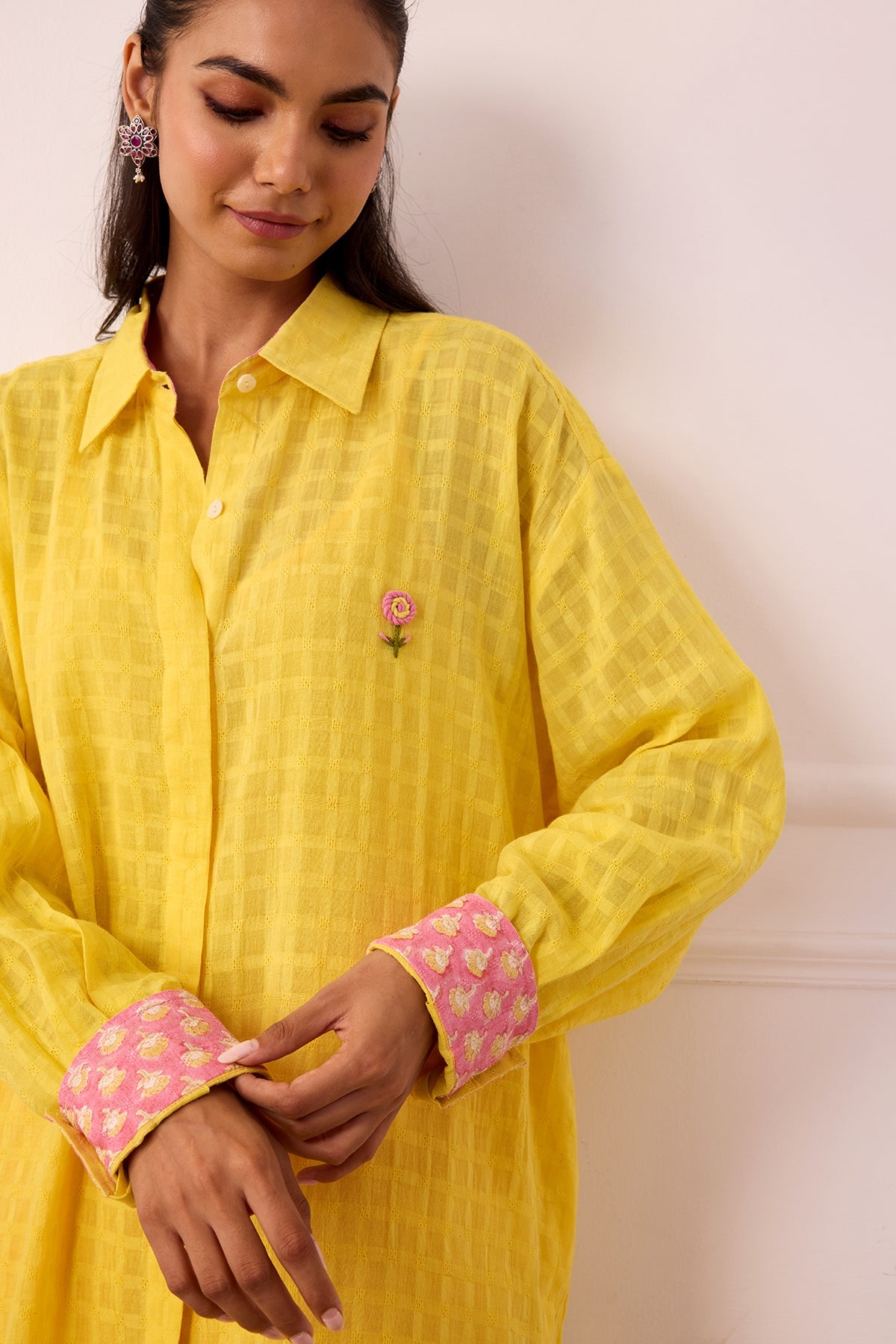 Ambarsariya Yellow Long Shirt & Pant with Slip Set of 2-FL