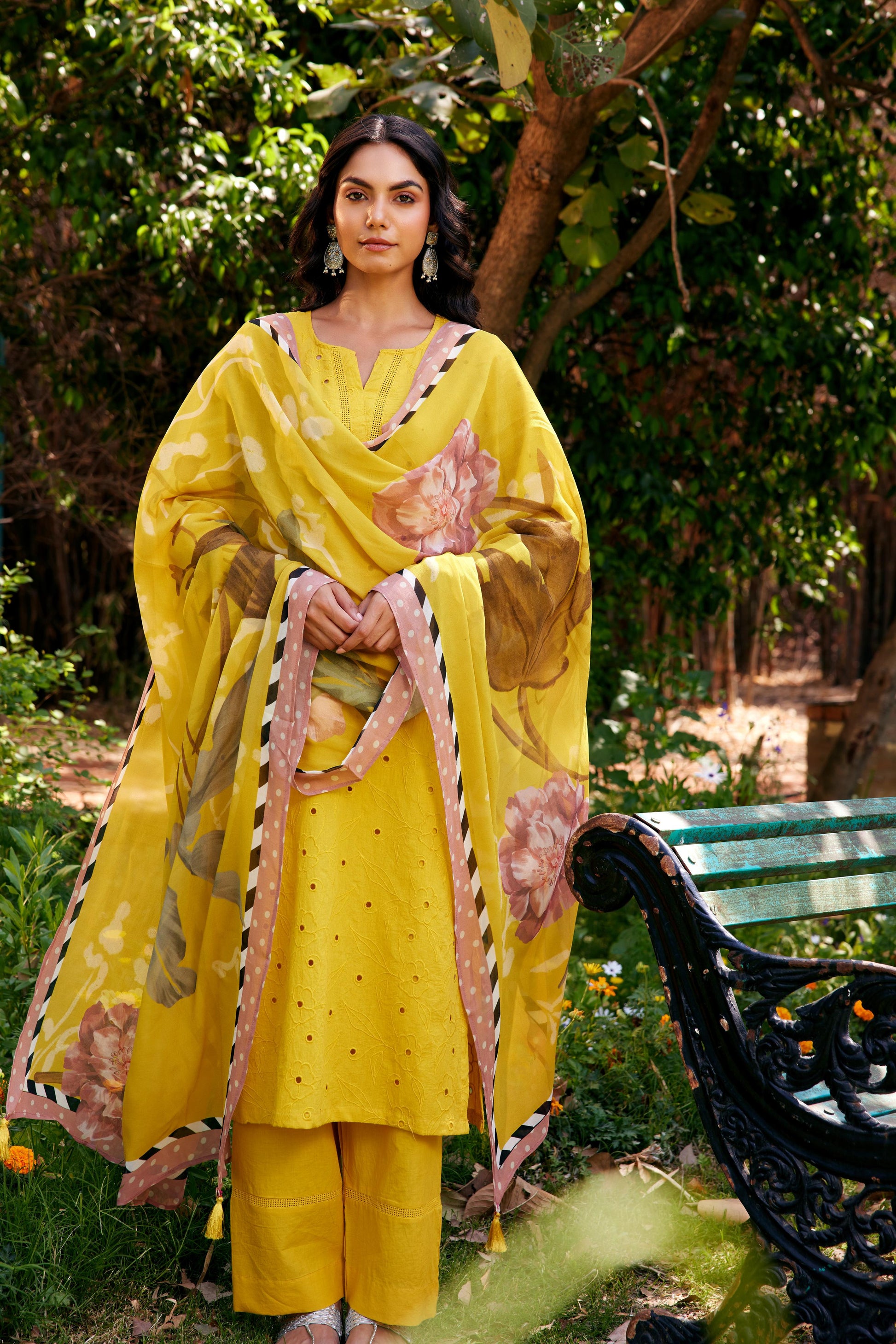 Noor Yellow Shifli Cotton Kurta-Set of 3- IT