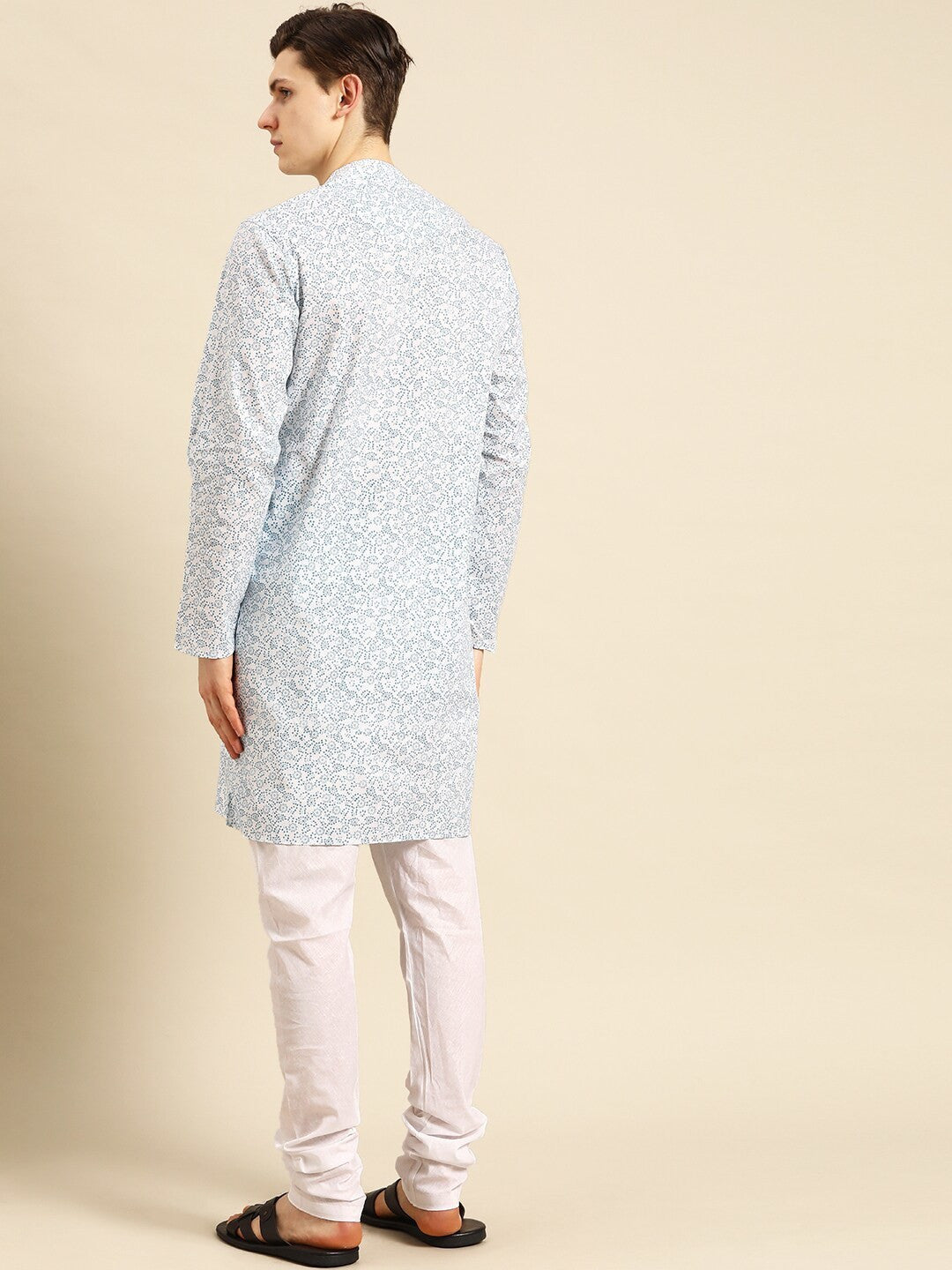 Printed Cotton Blend White Blue White Kurta With Chudidar