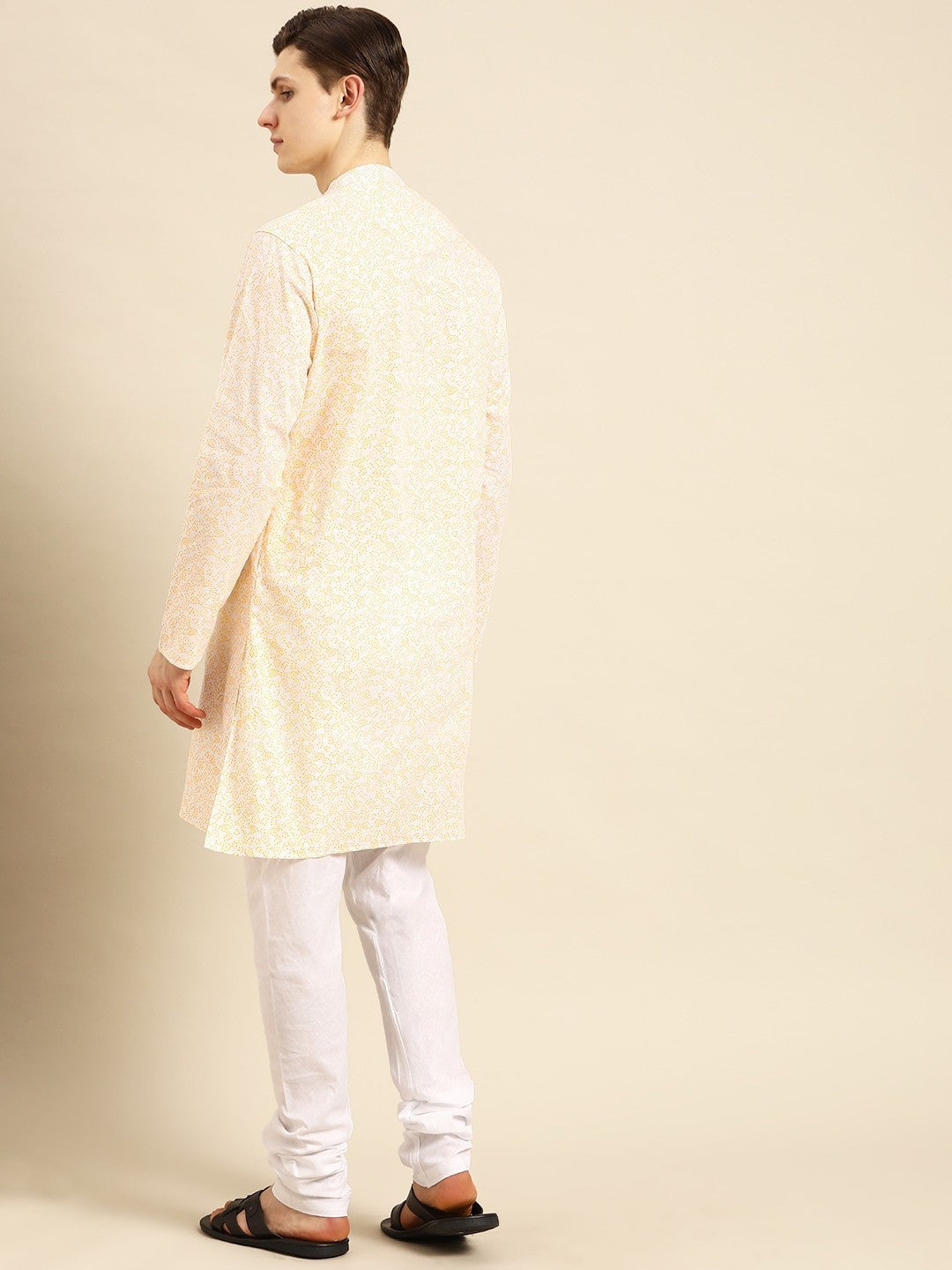 Printed Cotton Blend White Yellow White Kurta With Chudidar