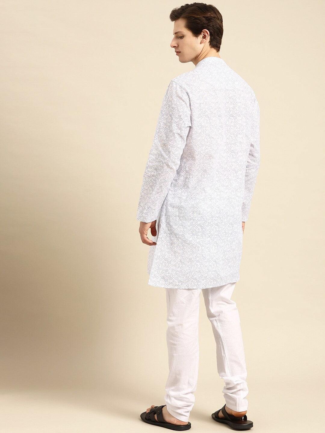 Printed Cotton Blend White Purple White Kurta With Chudidar