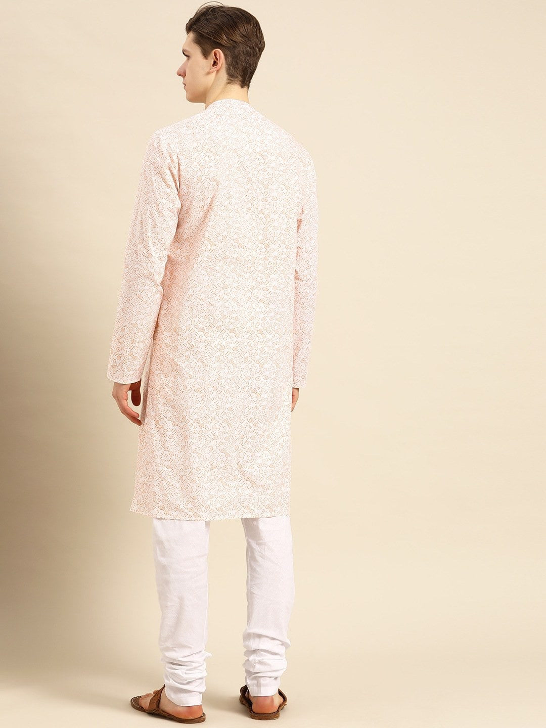 Printed Pure Cotton White Orange White Kurta With Chudidar