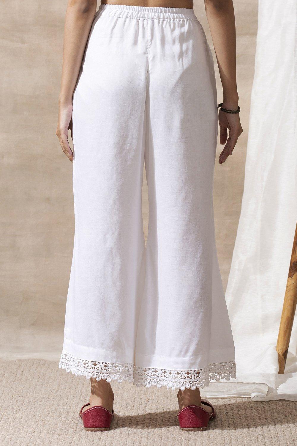 White Broad Lace Cotton Palazzos