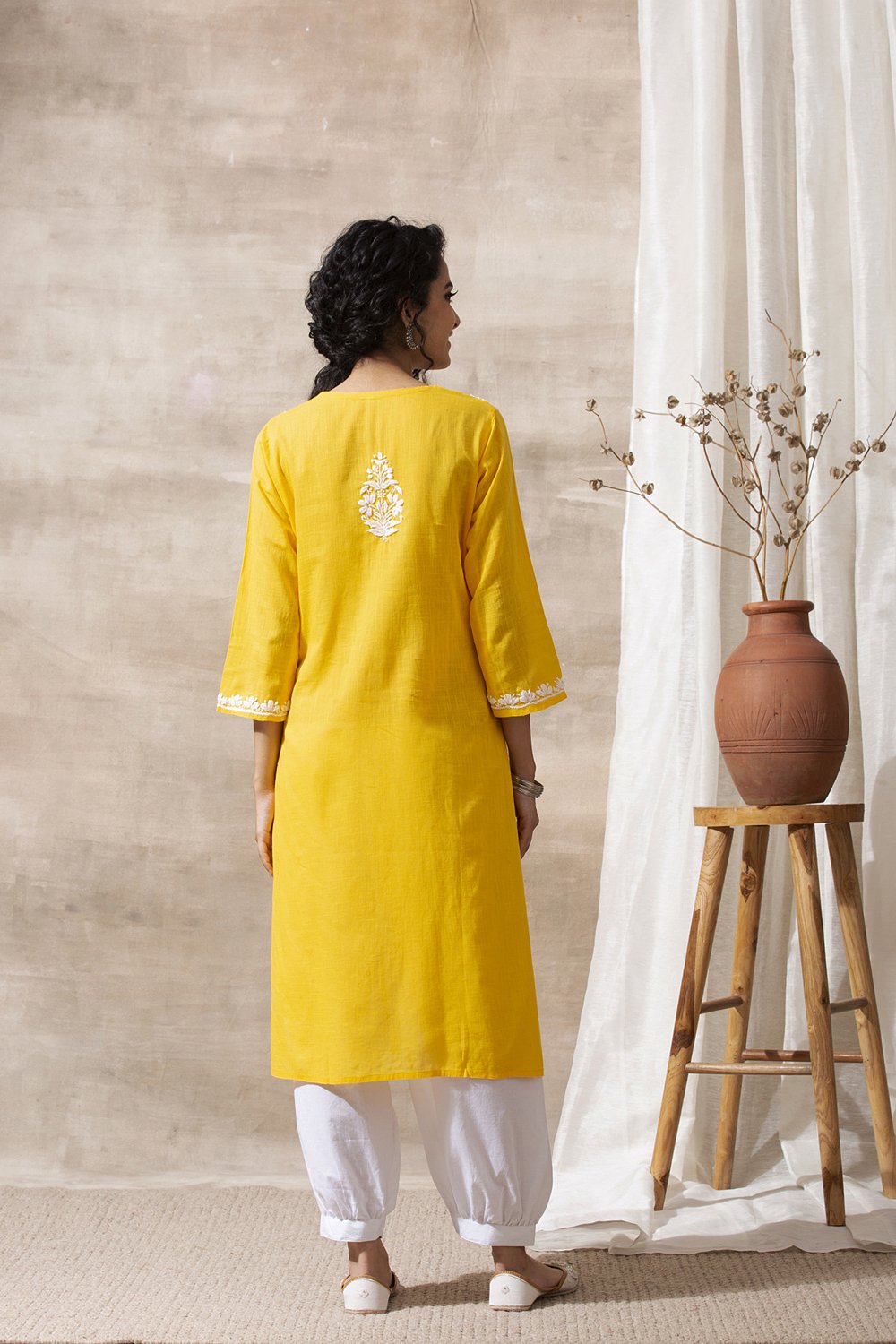 Yellow Chikankari Handloom Kurta