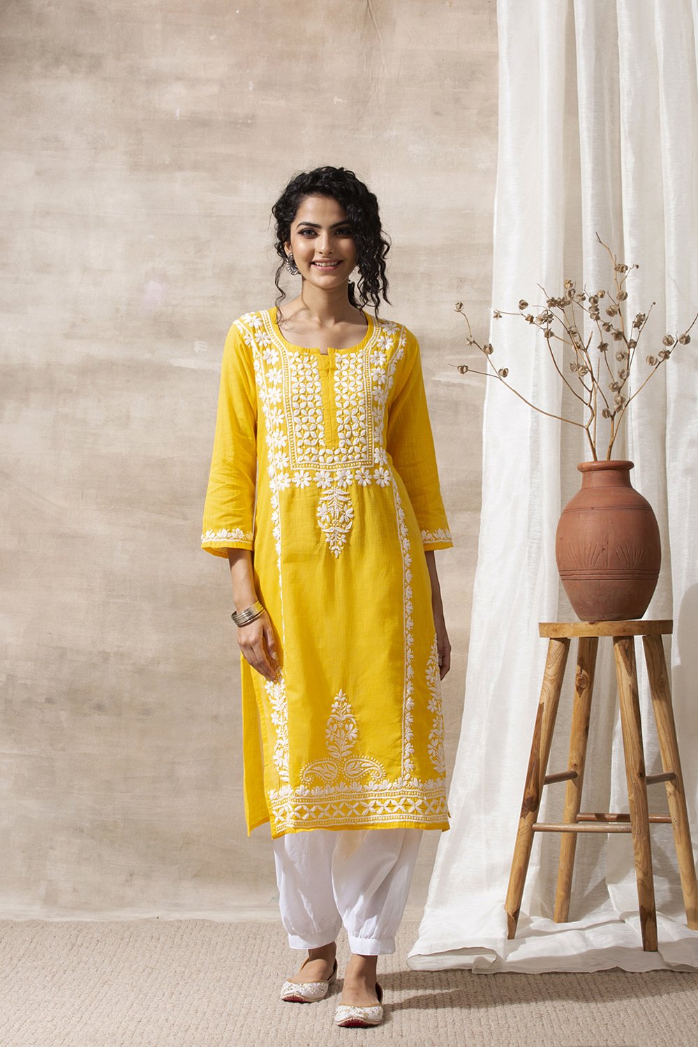 Yellow Chikankari Handloom Kurta