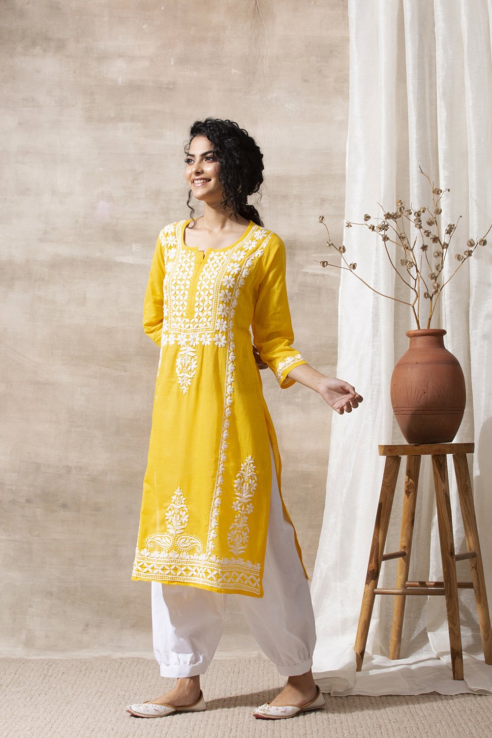 Yellow Chikankari Handloom Kurta