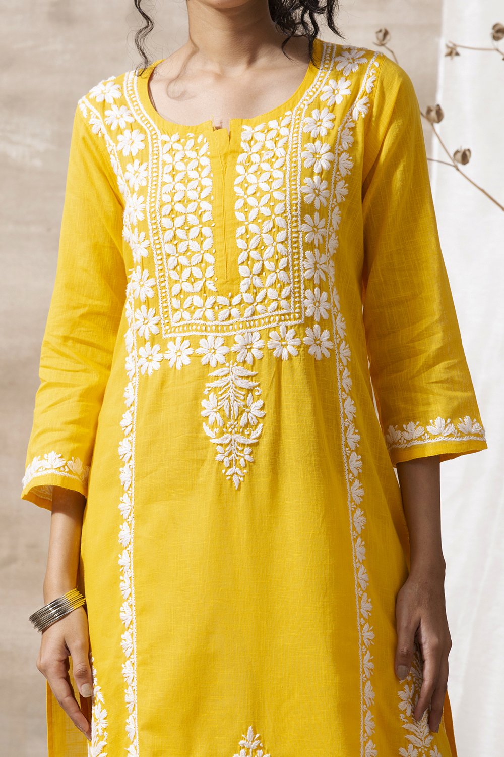 Yellow Chikankari Handloom Kurta