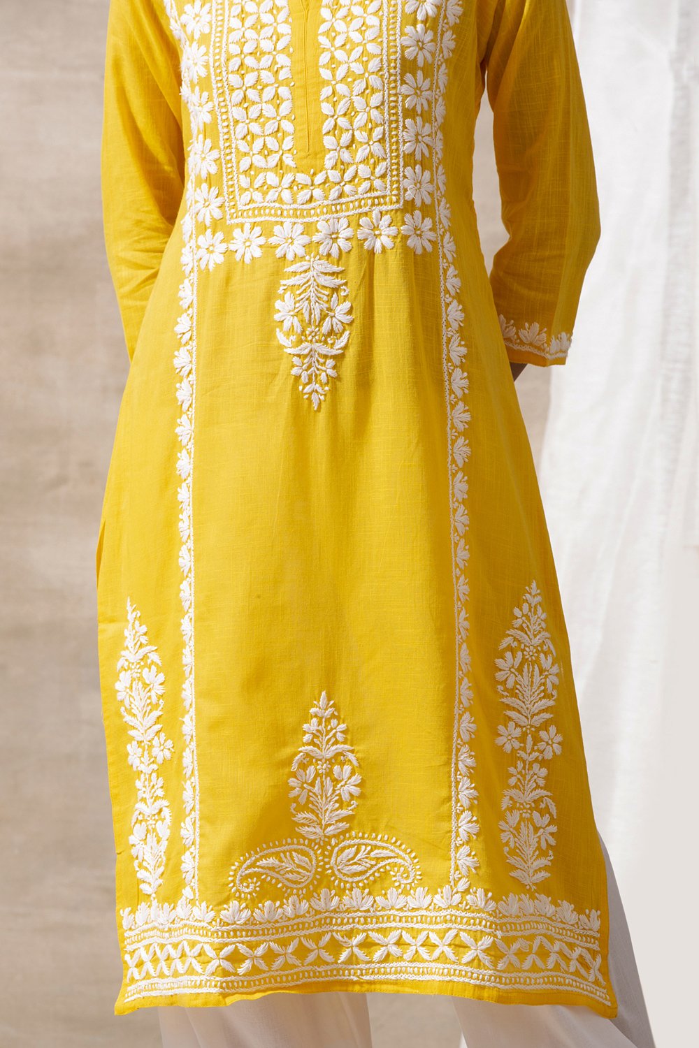 Yellow Chikankari Handloom Kurta