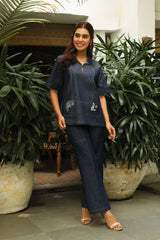 DENIM FLORAL EMBROIDERED CO-ORD SET- II