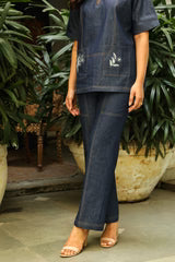 DENIM FLORAL EMBROIDERED CO-ORD SET- II