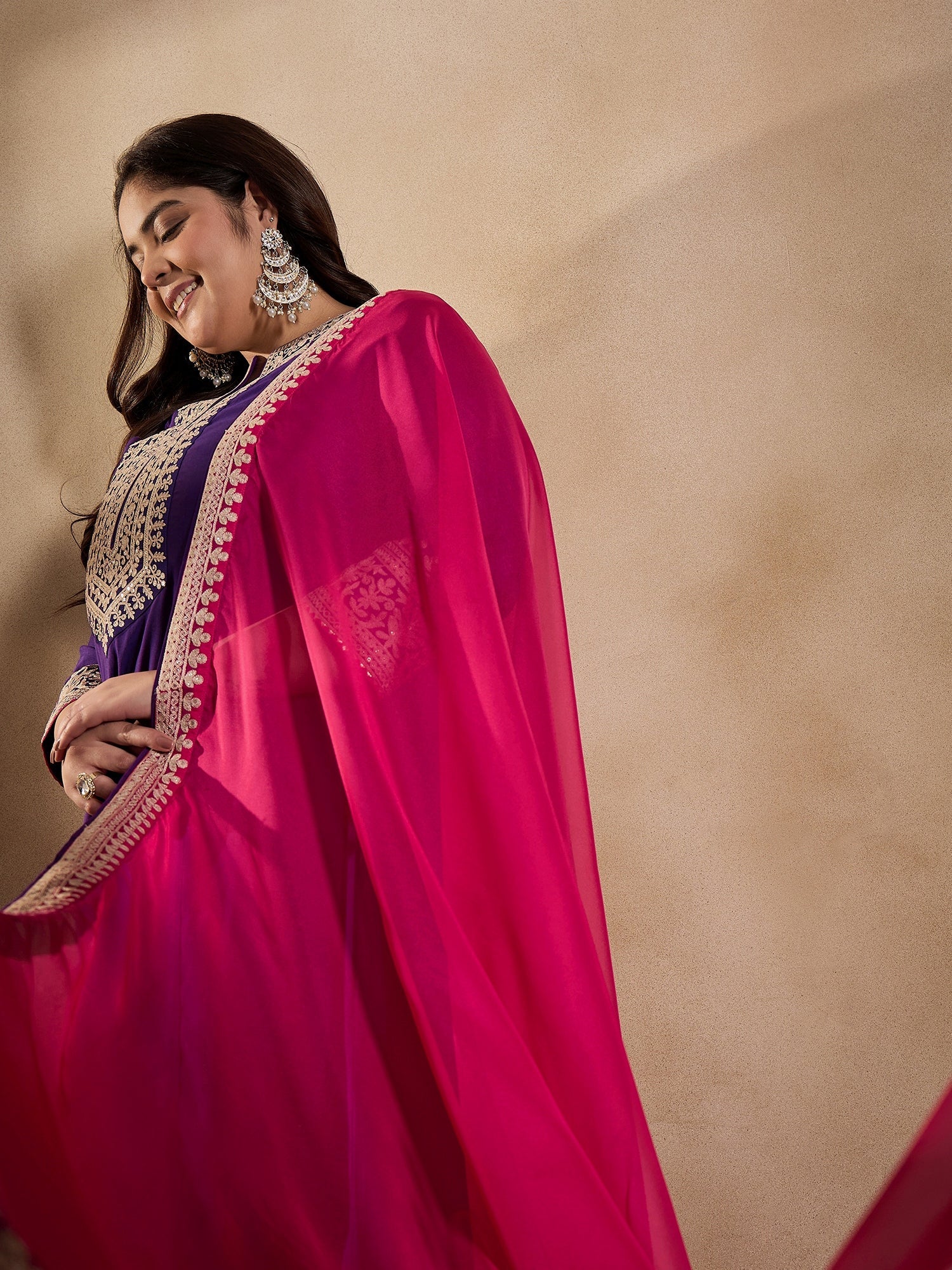 Floral Embroidered Zari Georgette Kurta with Trousers & Dupatta - ID