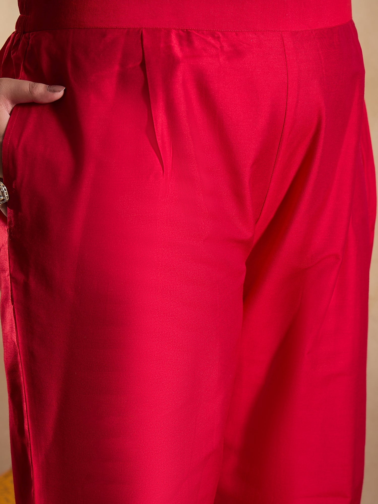 Tie-Up Neck Ethnic Motifs Embroidered Straight Kurta with Trouser & Dupatta - ID