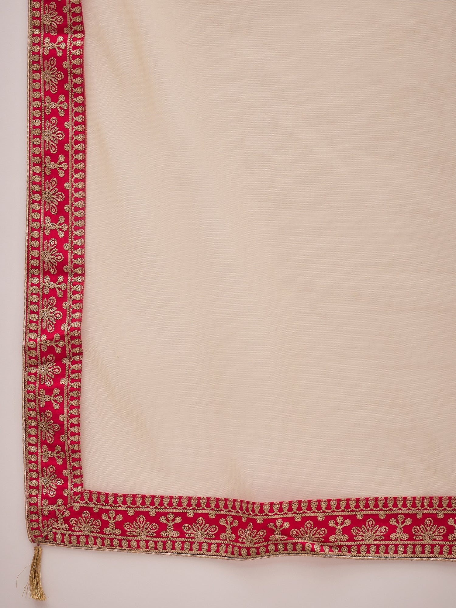 Tie-Up Neck Ethnic Motifs Embroidered Straight Kurta with Trouser & Dupatta - ID