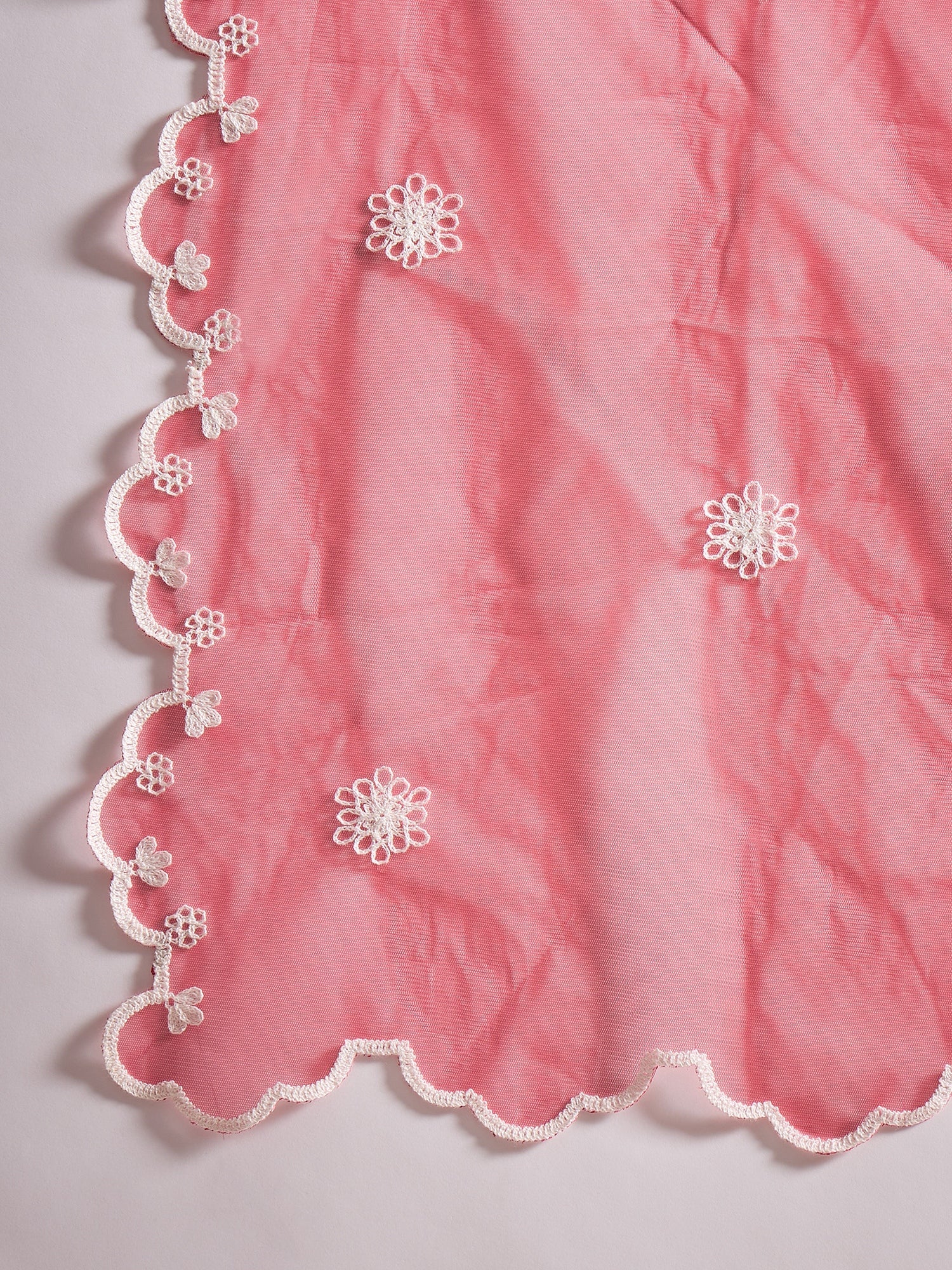 Floral Embroidered Thread Work Anarkali Net Kurta with Trousers & Dupatta - ID