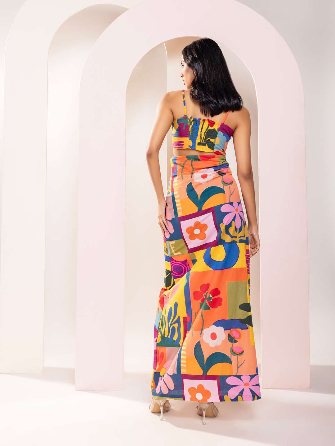 Retro Printed Cutout Maxi Dress