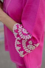 PINK BRODERIE LINEN SET- II