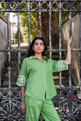 GREEN BRODERIE LINEN SET- II