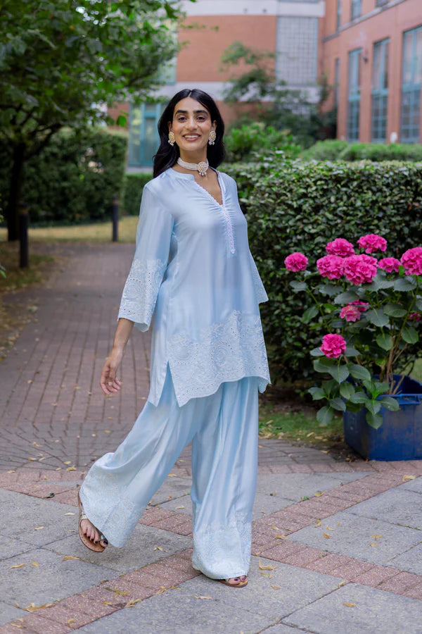 LIGHT BLUE EMBROIDERED FARSHI SALWAR SET- II