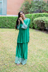 EMERALD GREEN EMBROIDERED FARSHI SALWAR SET- II