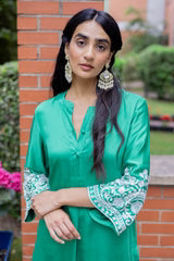 EMERALD GREEN EMBROIDERED FARSHI SALWAR SET- II