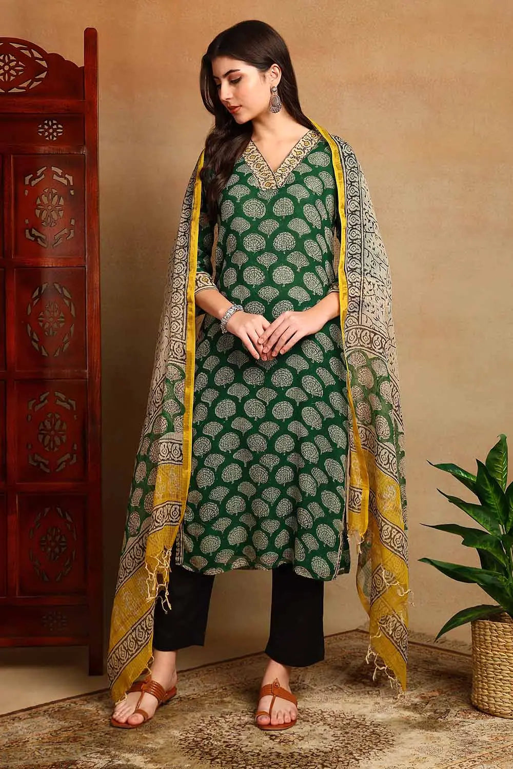 Green Kota Doria Kurta