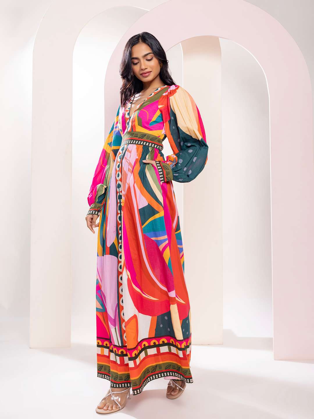Pinko Printed V neck Dress