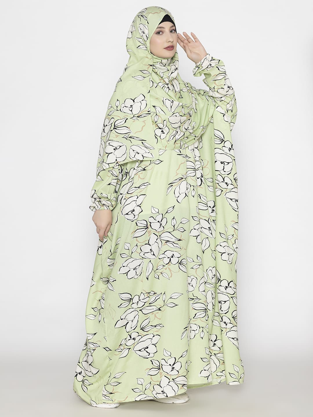 Leaf Print Prayer Gown Green White