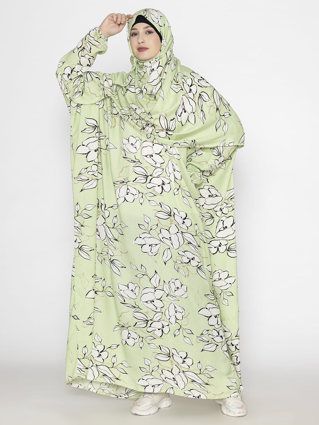 Leaf Print Prayer Gown Green White