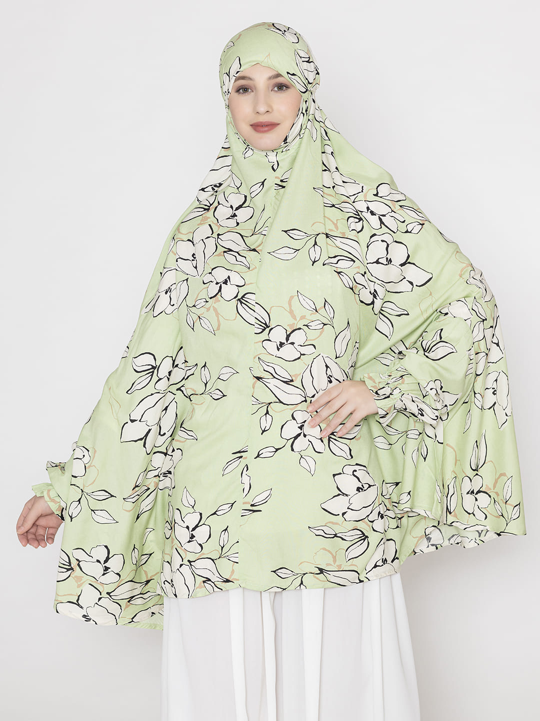 Leaf Print Namaz Dupatta Green White