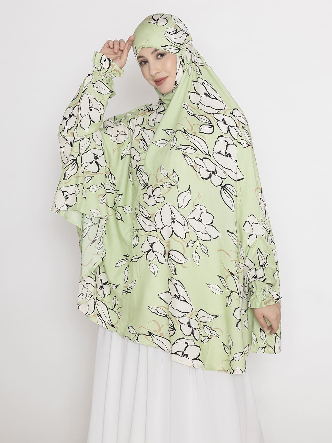 Leaf Print Namaz Dupatta Green White