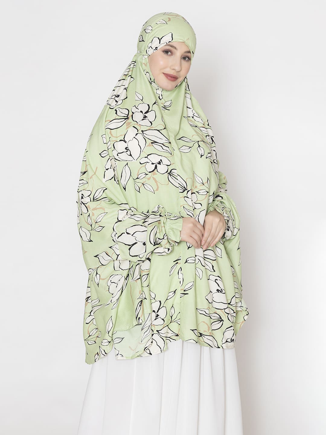 Leaf Print Namaz Dupatta Green White