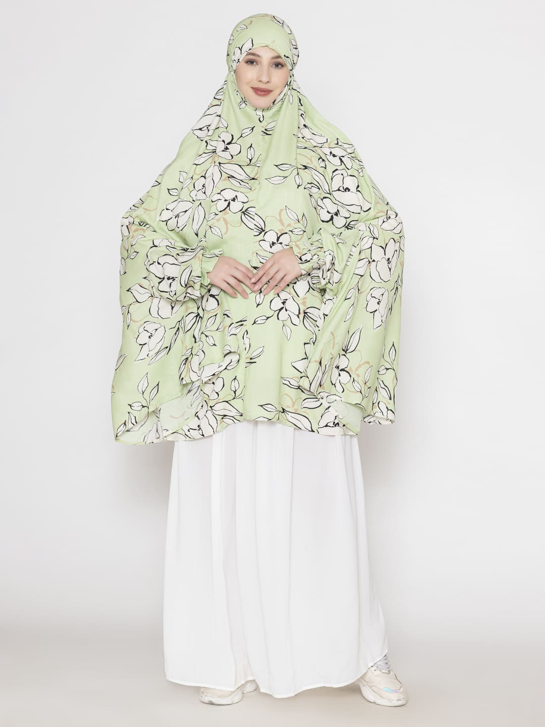 Leaf Print Namaz Dupatta Green White