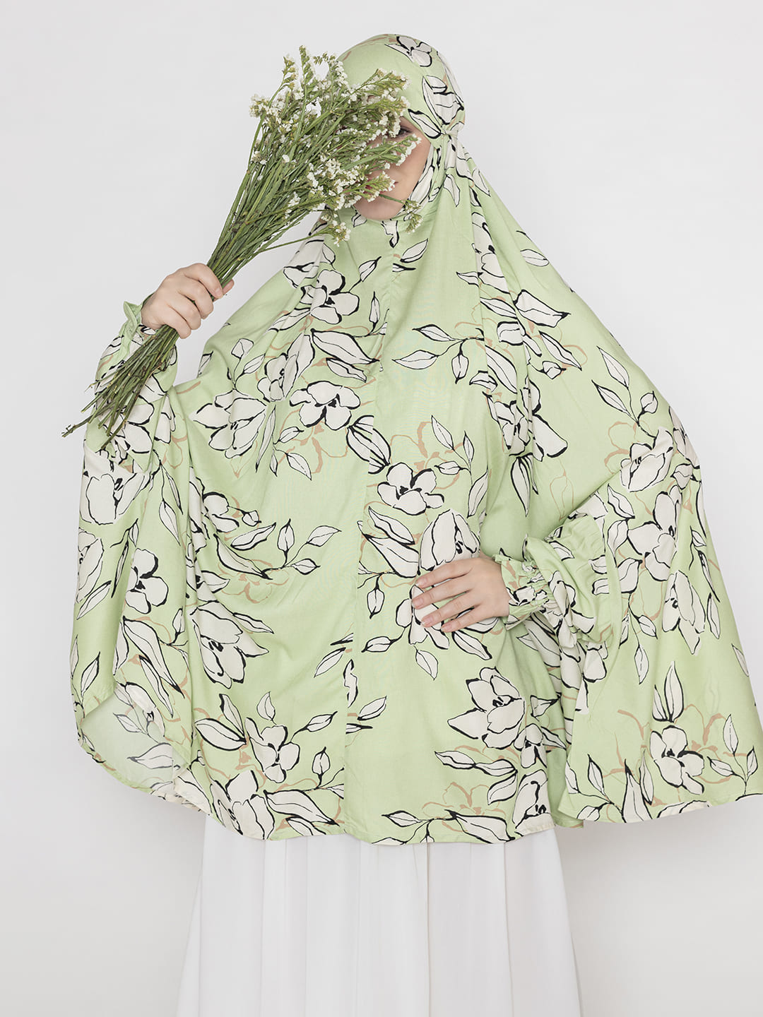 Leaf Print Namaz Dupatta Green White