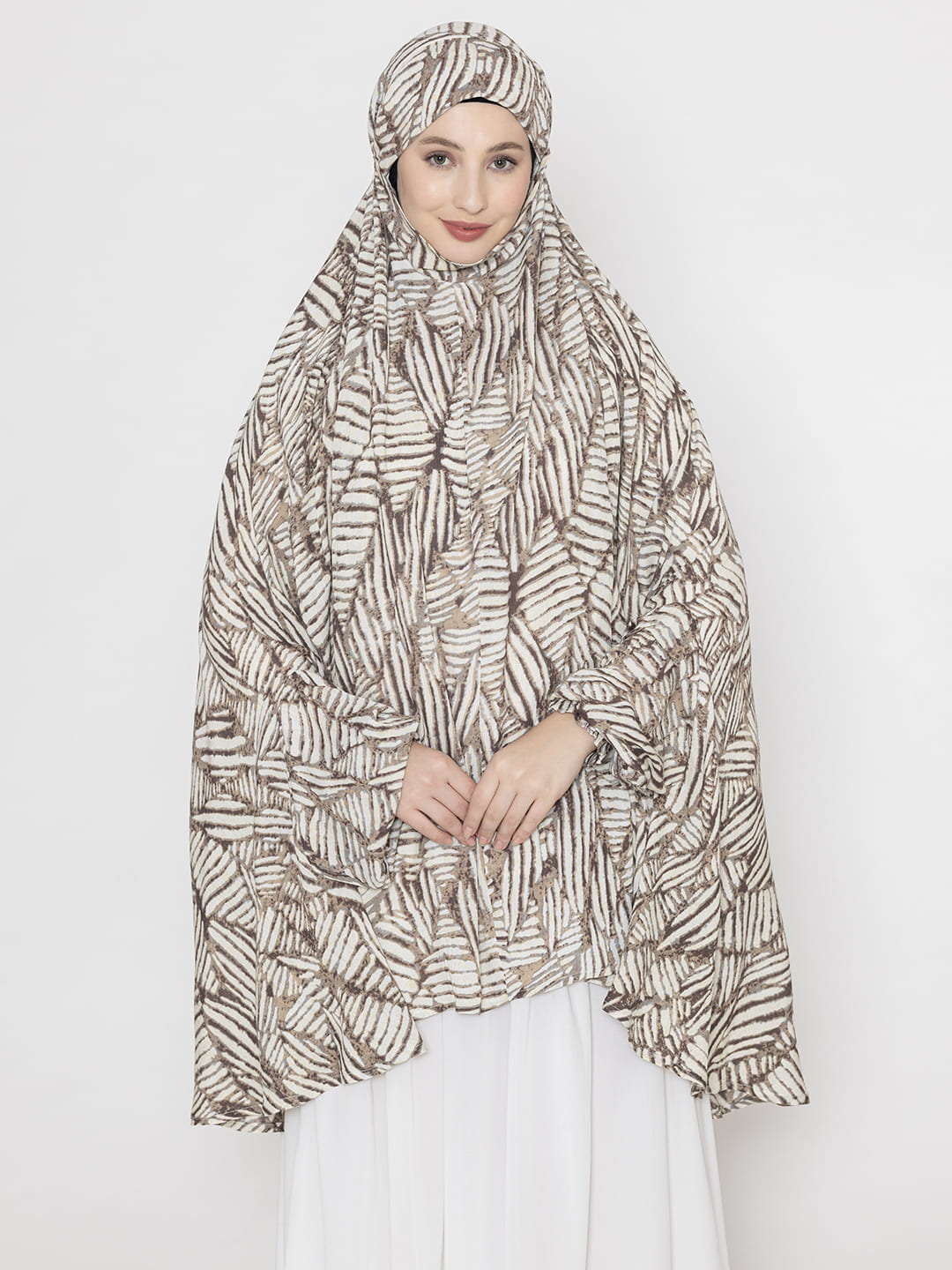 Leaf Print Namaz Dupatta Brown Abstract