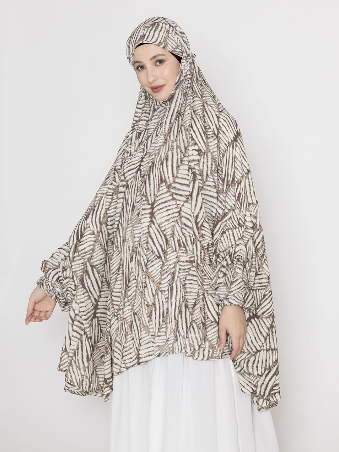 Leaf Print Namaz Dupatta Brown Abstract